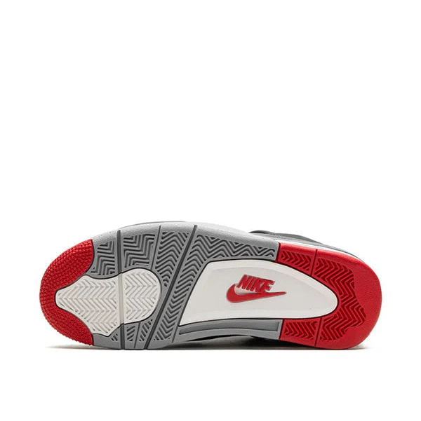 Sneaker sole with red, gray, and white design on a white background