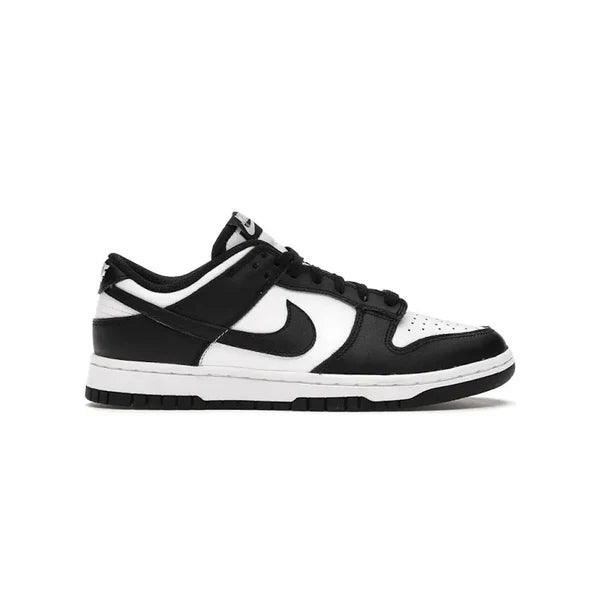 Black and white sneaker with a logo on a white background